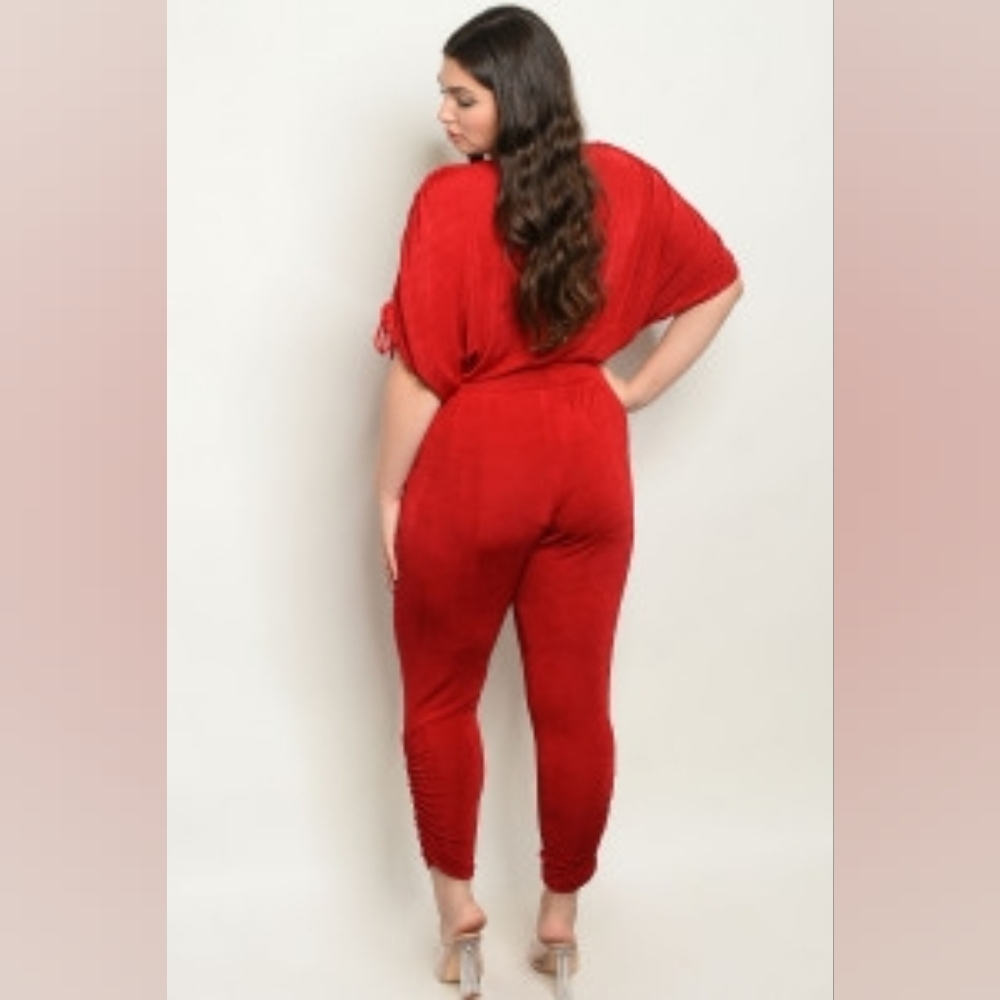 Libian Plus Size Red Holiday Party Jumpsuit Surplice 1X 2X 3X - Picture 2 of 4